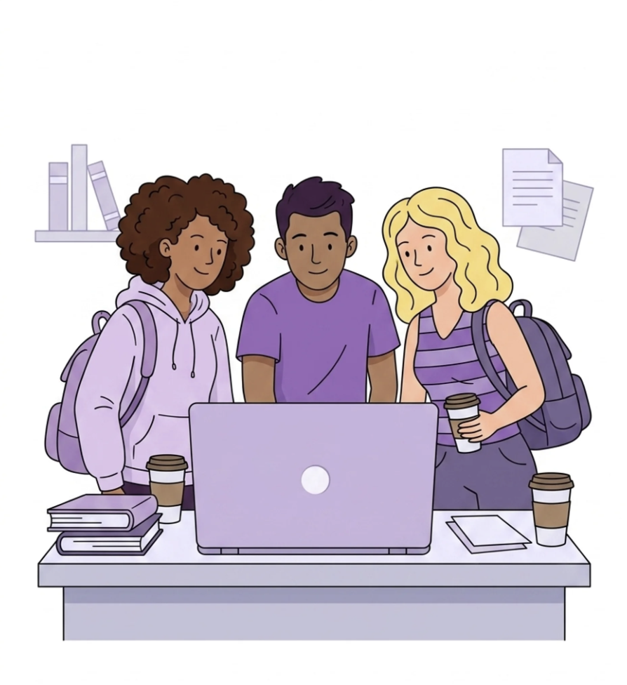Students browsing off-campus housing reviews on a laptop
